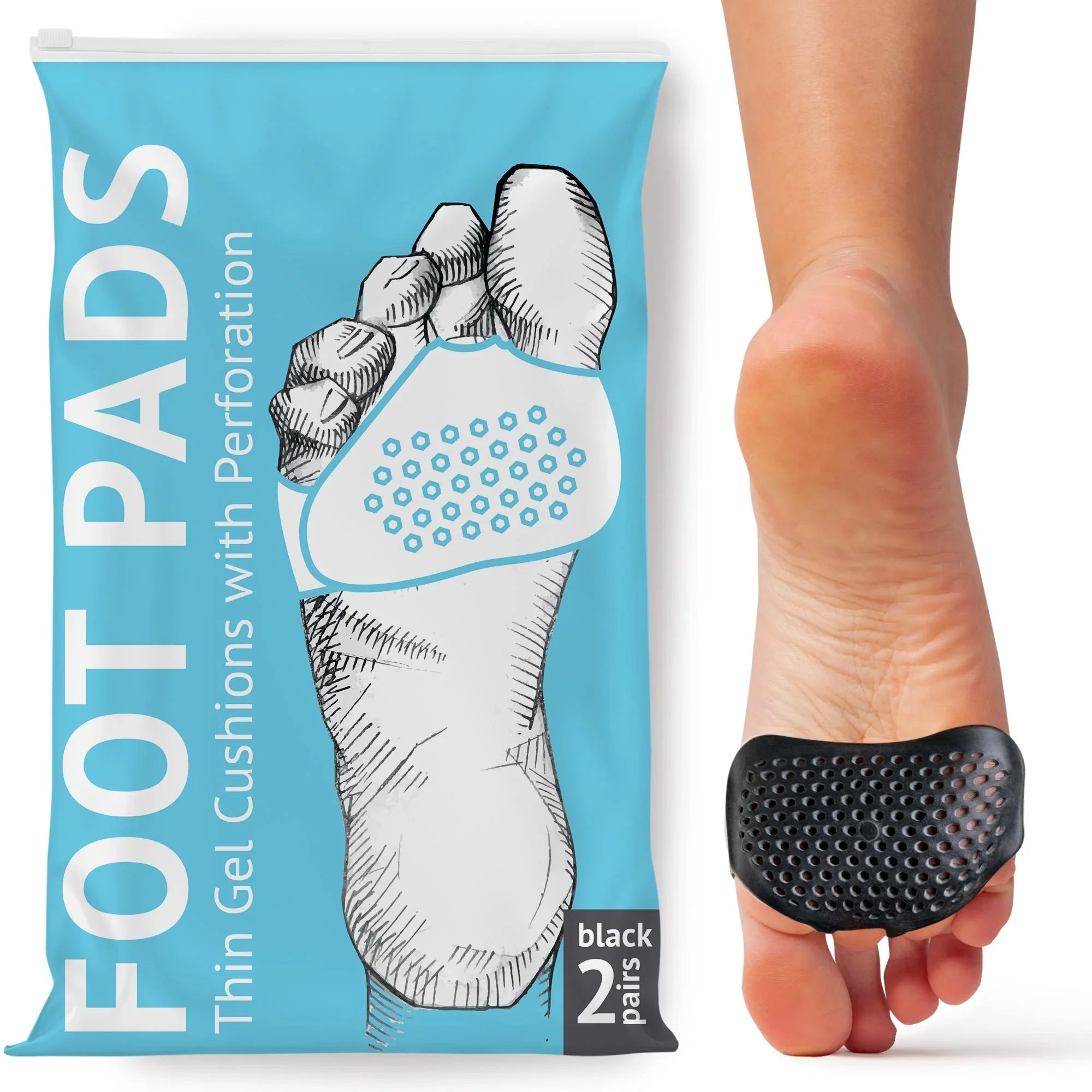 Brison Health Gel Metatarsal Pads - the perfect solution to your forefoot pain! Our medical-grade elastic material is perforated for breathability and sweat reduction, while the compact design allows for wear with open-toe shoes.