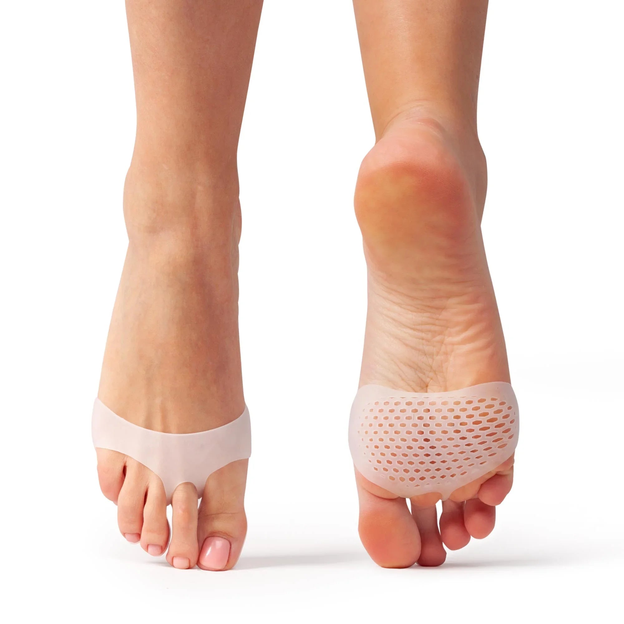 Brison Health Gel Metatarsal Pads - the perfect solution to your forefoot pain! Our medical-grade elastic material is perforated for breathability and sweat reduction, while the compact design allows for wear with open-toe shoes.