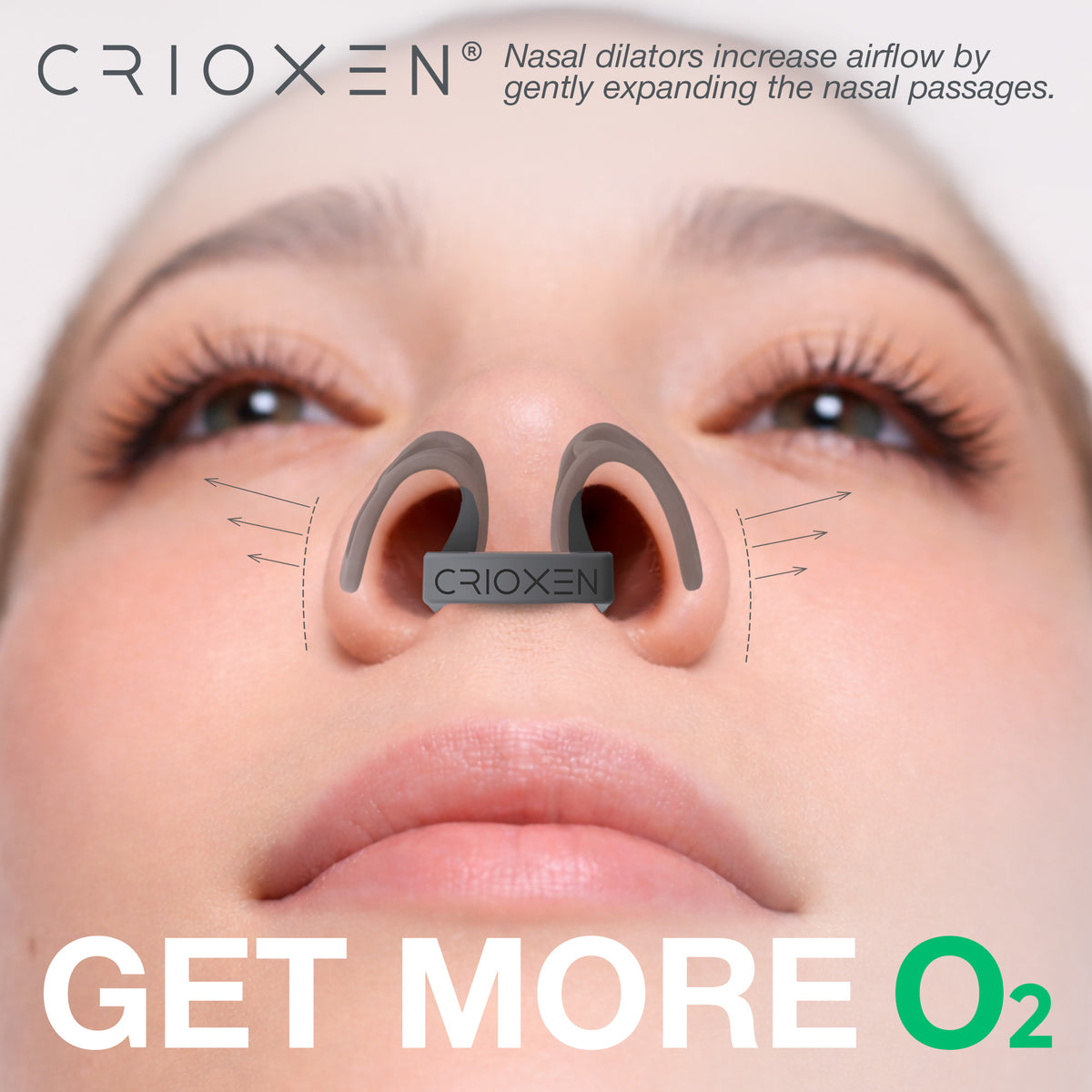 CRIOXEN Nasal Dilator for Easier Nasal Breathing and Better Sleep. Reusable Anti-Snoring Device. Helps Improve Airflow, Open Nasal Passages, Reduce Snoring and Support Sports Performance. An Example of Expanding the Nasal Passages by Nasal Dilators to Increase the Volume of Oxygen Intake.